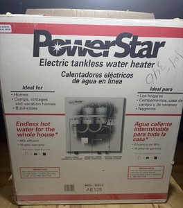 PowerStar AE125 Electric Tankless Water Heater Whole House Compact White 240V