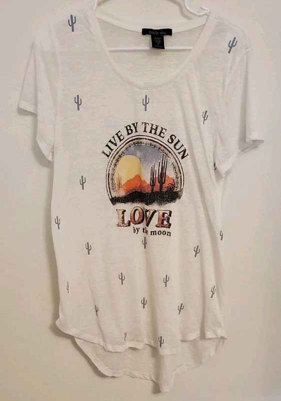 Women's White Burnout  Southwestern Cactus Desert Tunic Tee Size Large Cowgirl