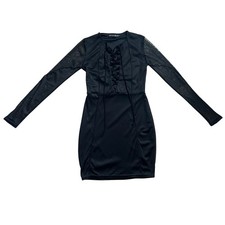 Gothic "PRETTY LITTLE THING" Black TIE Dress w/ Sheer Sleeves SIZE 4