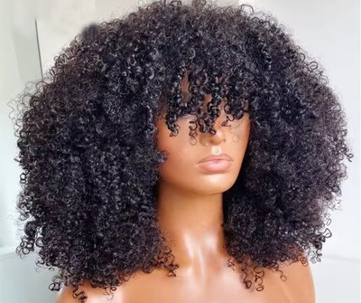 Afro versaute lockige Echthaarperücke Damen kurz, voll und flauschig, maschinell gefertigt
