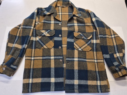 Vintage 60s 70s Woolrich Plaid Wool Thick Hunting Shirt Jacket Size 42