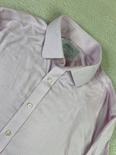 Charles Tyrwhitt Shirt Mens 16.5 42 Pink Houndstooth Slim Fit French Cuff Dress