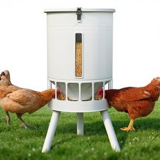 50LB Metal Chicken Feeder - No Waste, No Clog Design with 16 Ports Jade White 