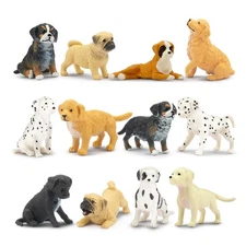 Toymany 12PCS Mini Dog Figurines Playset, Realistic Detailed Plastic Puppy Fi...