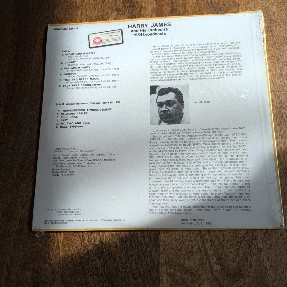   HARRY JAMES AND HIS ORCHESTRA 1954 Broadcasts USA Vinyl LP  - Image 2 of 2