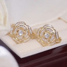 1.20Ct Lab Created Diamond Round Rose Stud Earring 14K Yellow Gold Plated Silver