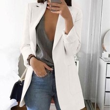 Women's Long Collar Blazer Suit Jacket Ladies Formal Slim Coat Outwear Cardigan