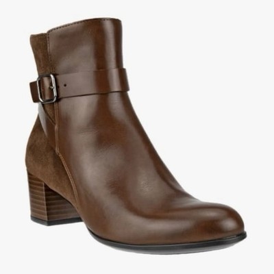 ECCO Brown Dress Classic 35 Women's Leather Ankle Boot Buckle 5 - 5.5 NEW