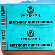Chuck E Cheese's FUN  BIRTHDAY GUEST BONUS COLLECTOR MERCH 50 E-TICKETS Lot OF 2