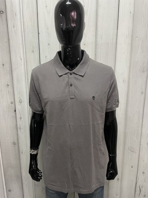 Männer Polo Grau Timberland Cotton Polo Hemd Slim Fit Logo Bestickt Größe 2XL