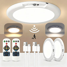 Rechargeable Motion Sensor Ceiling Light With Remote Wireless LED Lights 2 Packs