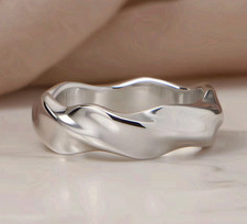 Surgical Steel Minimalist Wavy Ring Handmade Silver Color Fashion Band