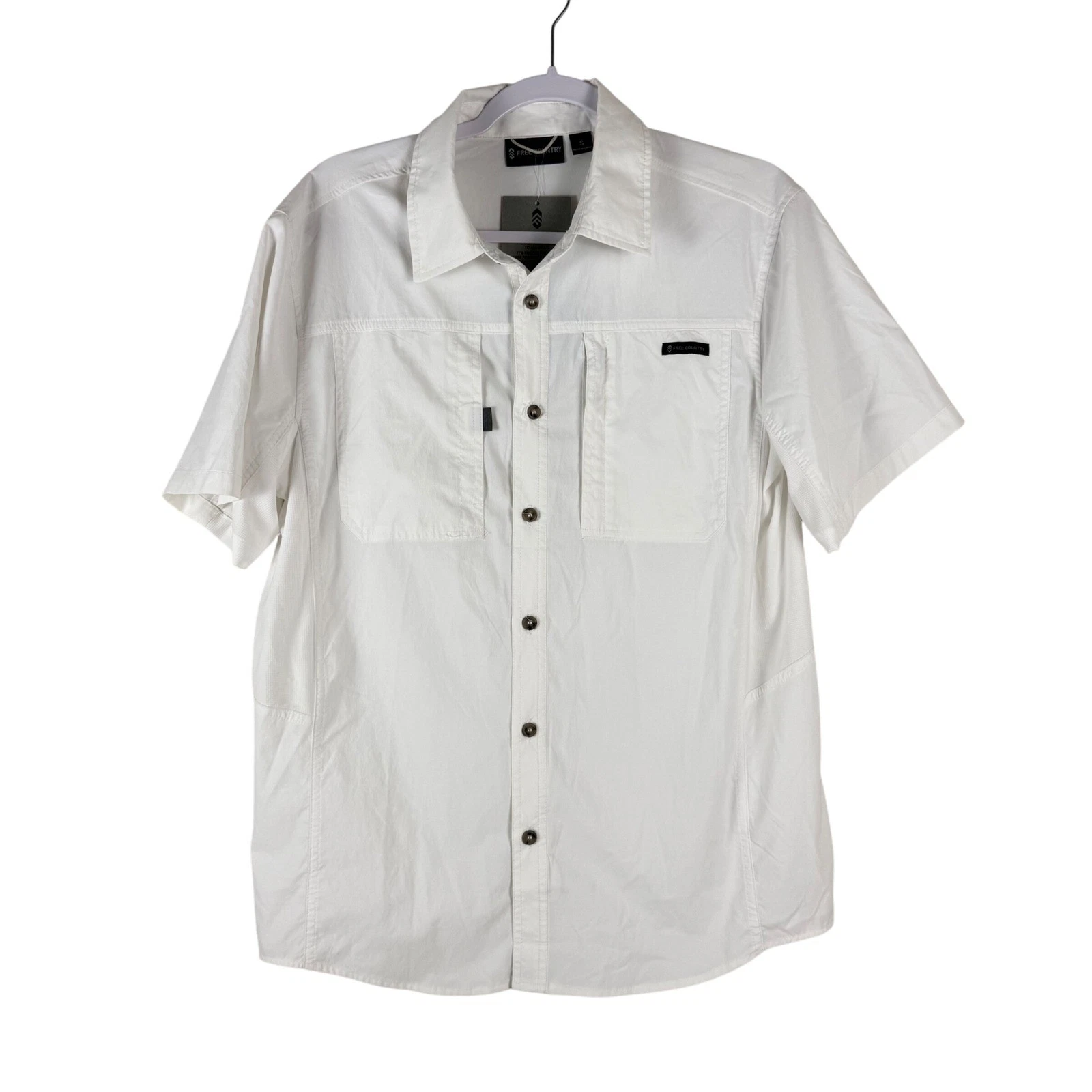 NWT Free Country Mens Acadia Short Sleeve Shirt Size Small White Quick Dry