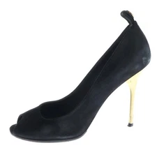 LOUIS VUITTON Size:37 Velor heel pumps women's black MO1105 [Condition C] [Color