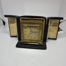 Antique Art Deco Zenith ‘Metal Dore’  Travel Alarm Clock In OriginalLeather Case