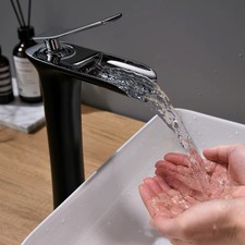 Modern Elegance: High-Quality Brass Black Waterfall Faucet for Vessel Sinks