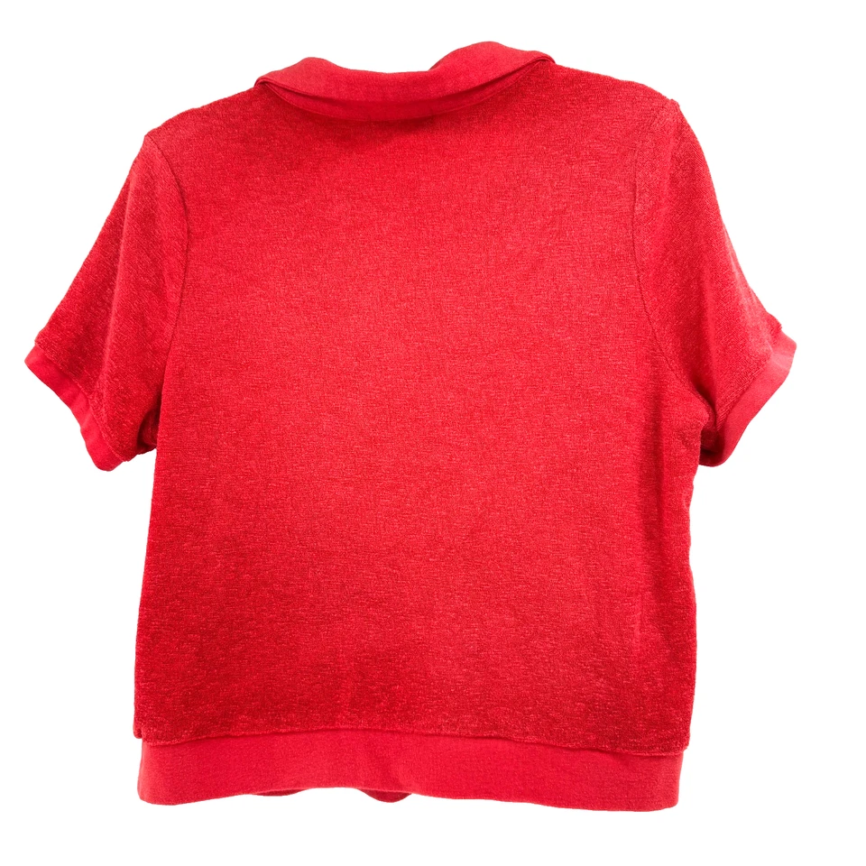 Camisa polo vintage de tela de felpa de capa marina para mujer grande naranja cuello Johnny Foto 2 de 4