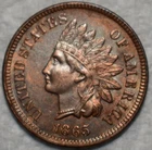 Uncirculated 1865 Fancy 5 Indian Head Cent, Razor-Sharp specimen.