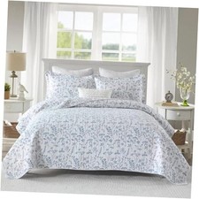Blue Floral Quilt King Size - 100 Cotton King King 98"x106" White/Blue/Floral