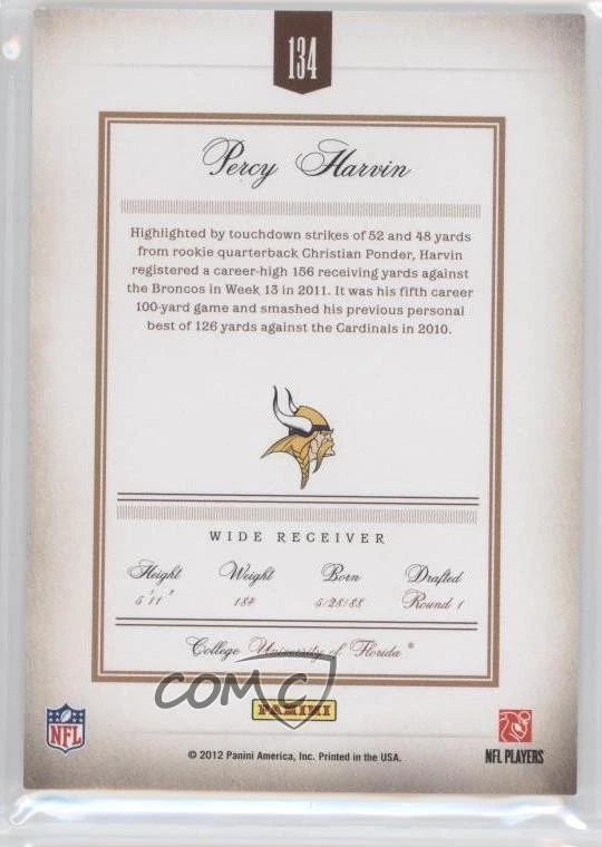 2011 Panini Prime Signatures Prime Proof Red /99 Percy Harvin #134 - Image 2 of 2