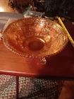 VTG 3 FOOTED CARNIVAL GLASS BOWL. 1738