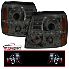 Smoke Projector Headlights Fits 2002-2006 Cadillac Escalade LED Halo Lamps L+R