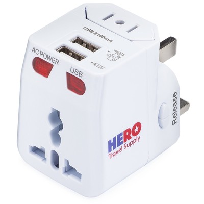 Hero Universal Travel Adapter (2 USB Ports)   Power Plug for US Europe Fra