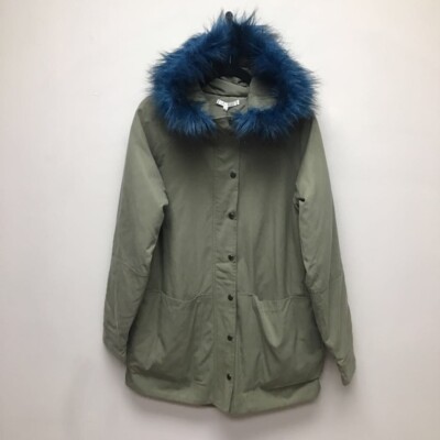 Willow Clay Womens Parka Jacket Coat Olive Green Faux Fur Trim Pockets M  New