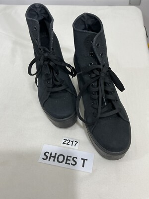 Womans Topshop Black Fabric Lace Up Platform Wedge Ankle Boots 40 (7)