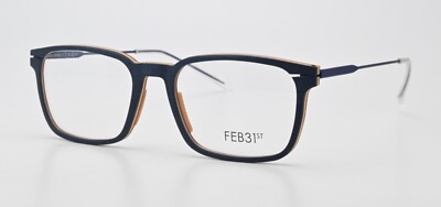 FEB31ST Brille MARC Metallic Blau Matt Blau Holz Rechteckig Quadrat Ultraleicht