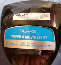 Sears Super 8 Movie Light Model 8846 Sealed Beam 650 Watt 115 Volt Made in USA