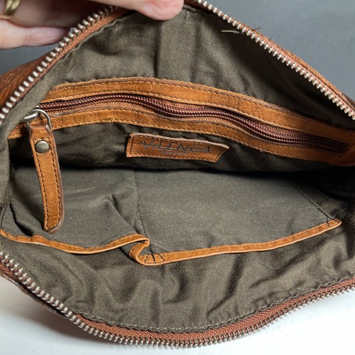 Vilenca Holland Brown Leather Woven Purse Crossbody Shoulder Strap Zip Close Bag - Picture 7 of 18