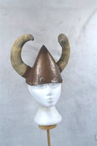 vintage Viking helmet/hat copper metal w/large curled horns real hand made OOAK