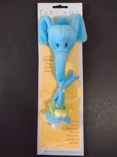 Elephant toy and teether/pacifier keeper for diaper bags and strollers, clip-on