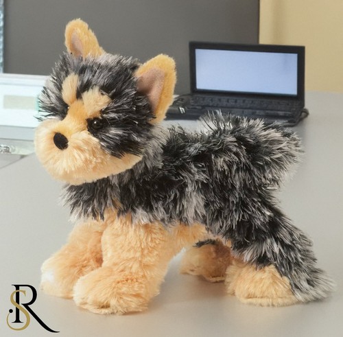 yonkers yorkie stuffed animal, 8" teacup plush dog, realistic gray & tan fur