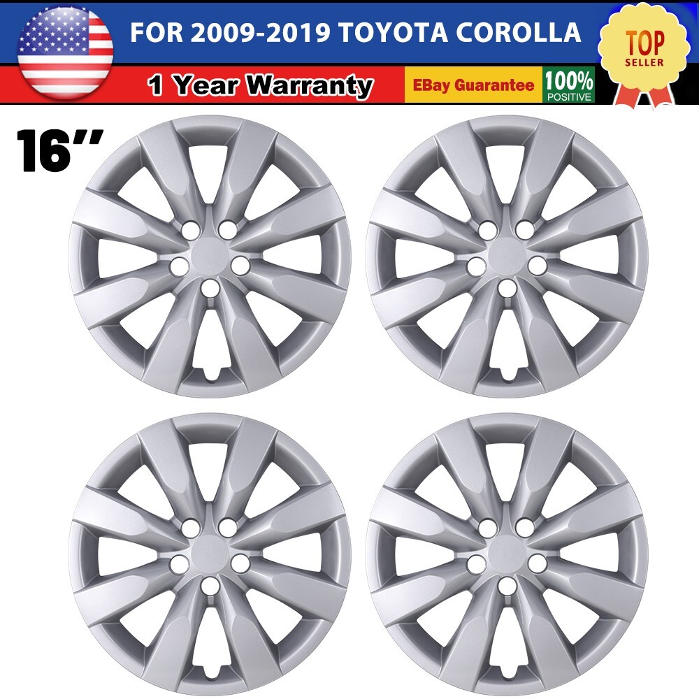 16 Inch Silver Wheel Covers Full Rim Snap On Hubcaps for 2017-2019 Toyota Corolla 4pc Set