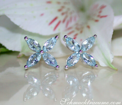 Feminine Charm: Grazile Aquamarine Earrings in Flowering Design in White Gold 585 - Picture 1 of 8