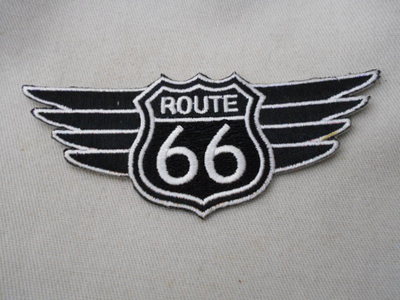 ROUTE 66 WITH BLACK WINGS NEW IRON ON /SEW ON NAME PATCH  TAG 1-3/4t X 4w