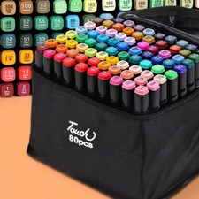 80 Colour Brush Pens Set Dual Tips Soft Fine Art Markers Drawing Watercolour UK