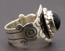 Sterling Silver Onyx Large Ornate Ring ATI Mexico Size 10