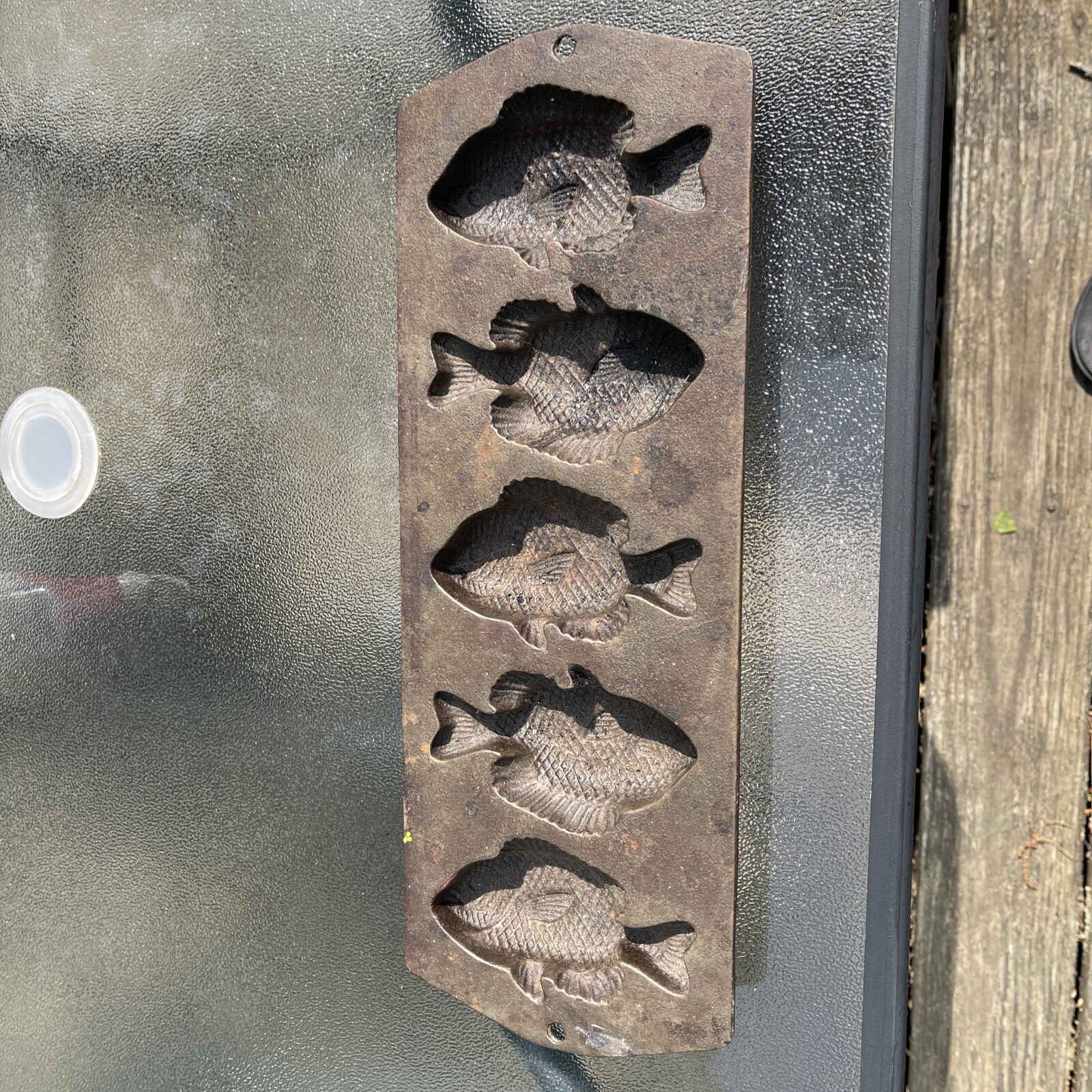 Vintage Lodge Cast Iron Fish Mold Pan Corn Bread Muffins 5PP2