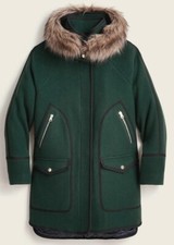 J Crew $385 Green Chateau Parka In Italian Stadium Cloth Wool Hooded Coat Sz 20