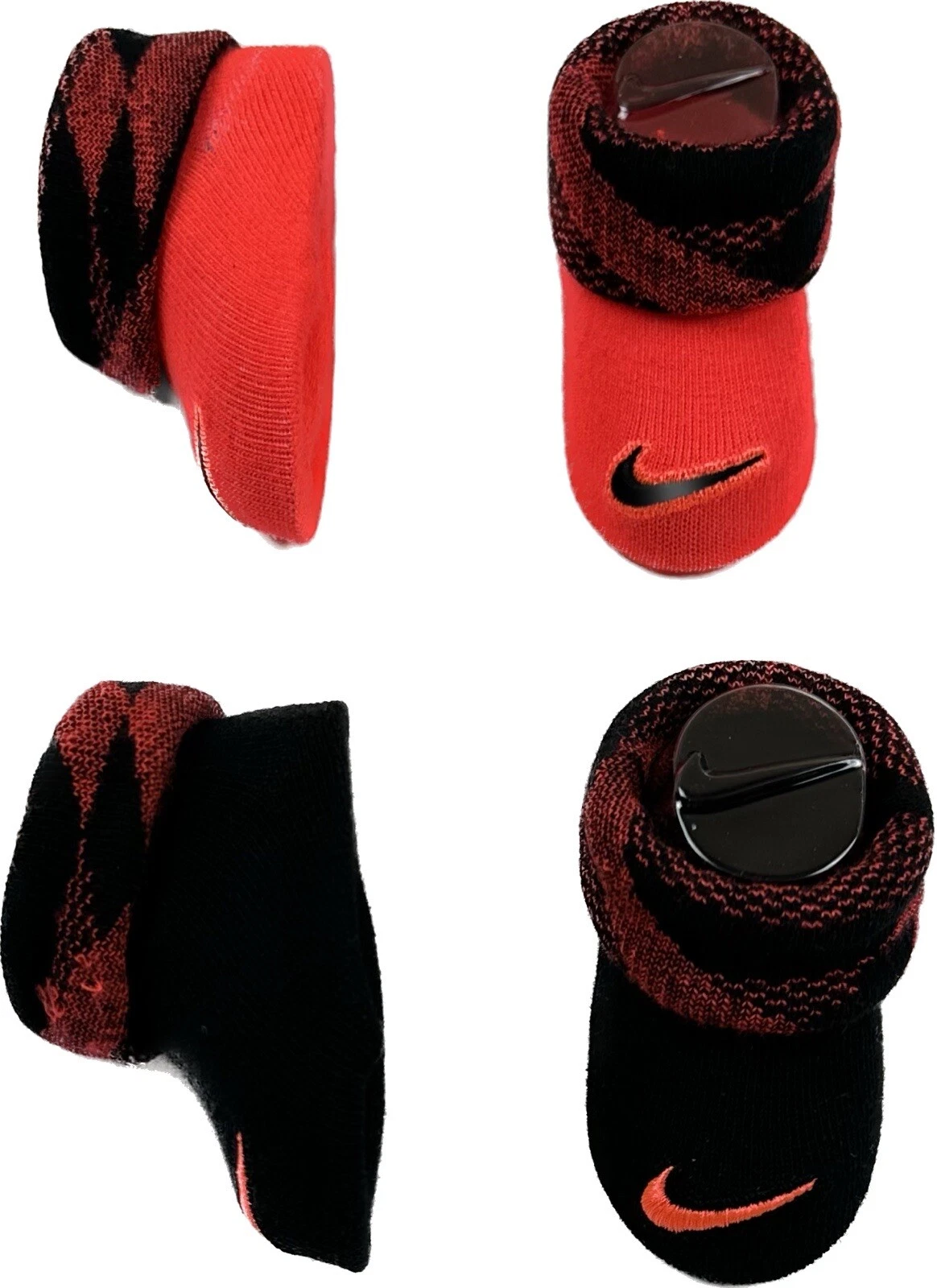 Nike Baby 2 Pk Black Orange Ankle Cotton Swoosh Logo Booties Sock Set Sz 0-6 MO