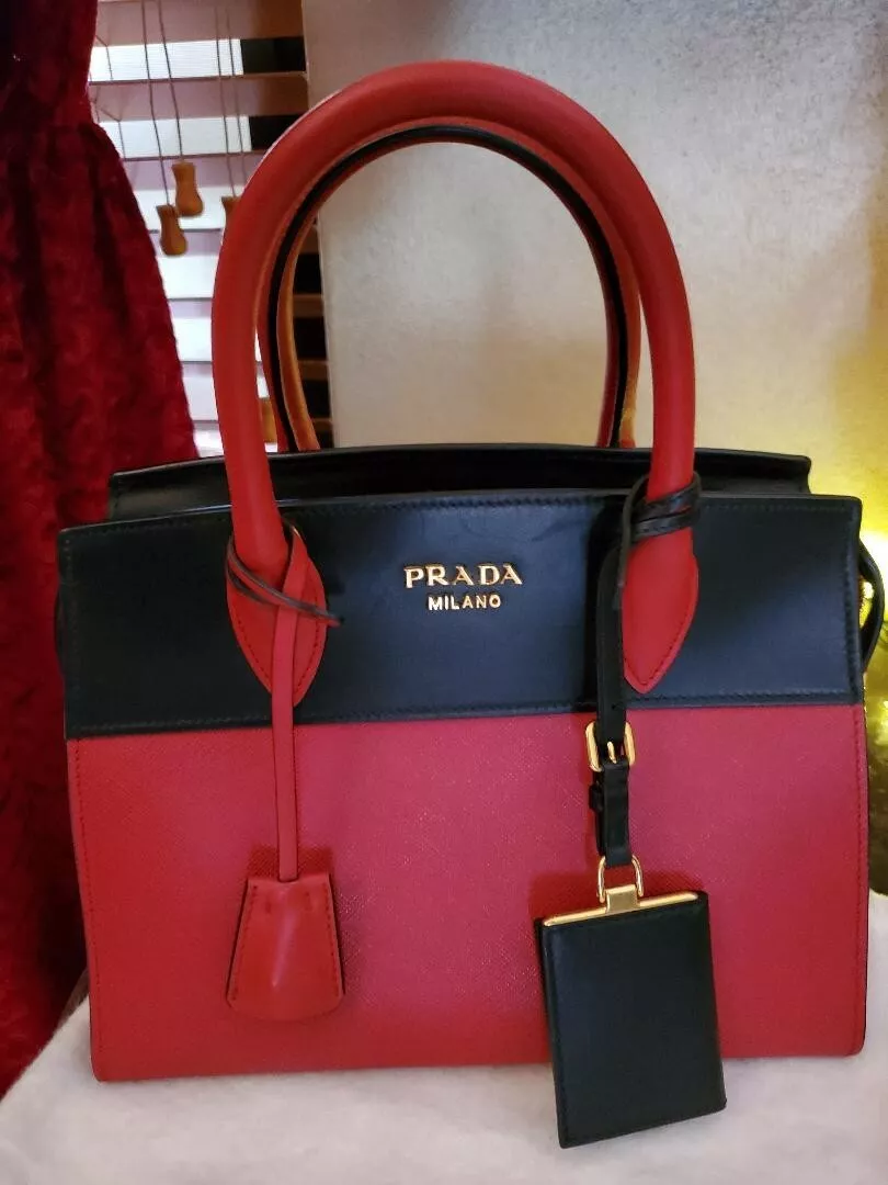 PRADA Fuoco Nero Saffiano Leather City Calf Bag with receipt and certificate