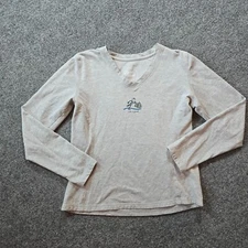 Life Is Good Top Women Small Gray Good Move Running Active Performance Casual