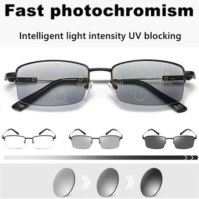 Titanlegierung Gleitsicht Photochrome Lesebrille Damen Herren Multifokus an