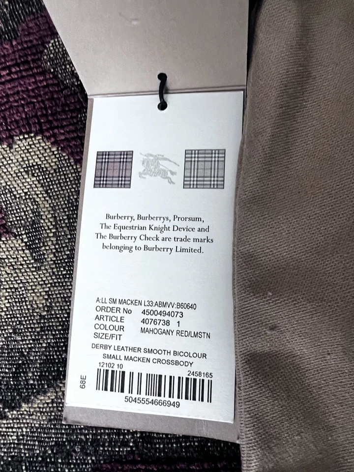 Bandolera Burberry Derby piel de becerro bicolor pequeña Macken rojo caoba piedra caliza Foto 4 de 4