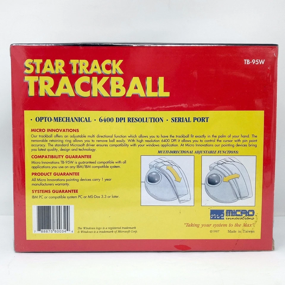 Vintage Micro Innovations Trackball Wired Mouse Ergonomic Star Track TB-95W PS/2 - Image 3 of 4