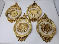Set of 4 Syroco Inc Cream Gold Floral Wall Plaques 7490 Victorian USA