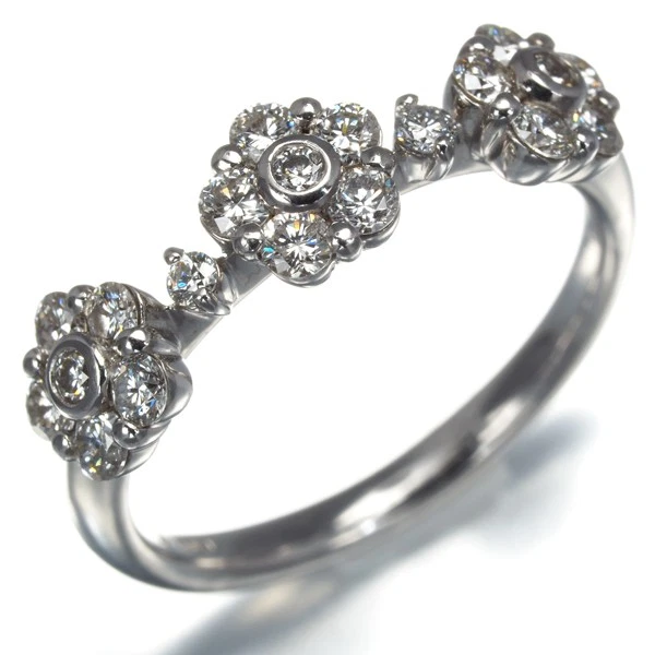 Auth Ponte Vecchio Ring Diamond 0.55ct Flower US5.25-5.5 18K 750 White Gold - Image 2 of 4